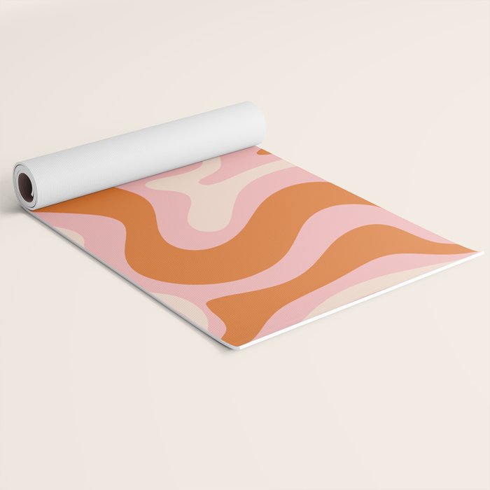 Liquid Swirl Retro Abstract Pattern in Pink Orange Cream Yoga Mat Gallery Image 2