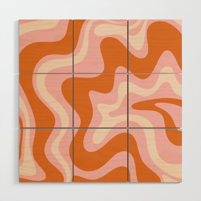 Liquid Swirl Retro Abstract Pattern in Pink Orange Cream Wood Wall Art Gallery Image 1