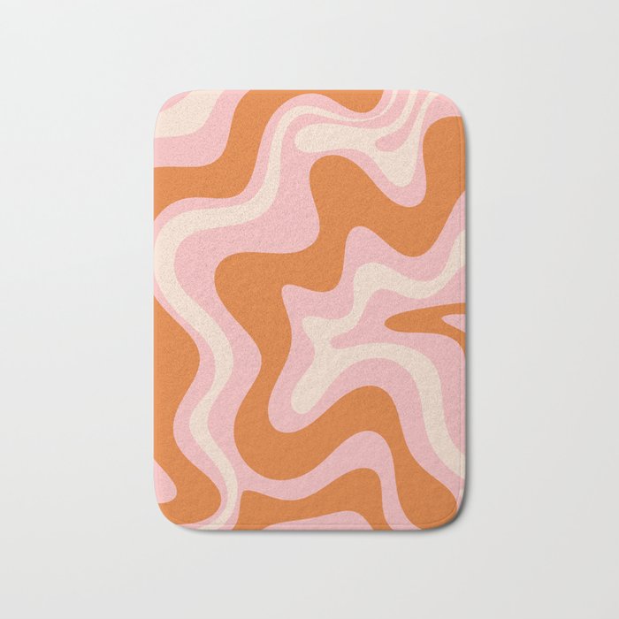 Liquid Swirl Retro Abstract Pattern in Pink Orange Cream Bath Mat Gallery Image 1
