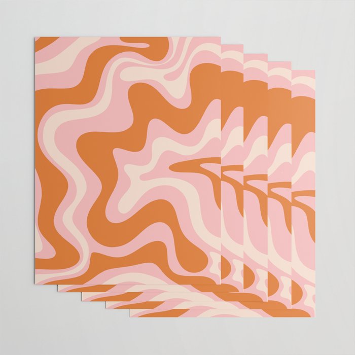 Liquid Swirl Retro Abstract Pattern in Pink Orange Cream Wrapping Paper Gallery Image 3