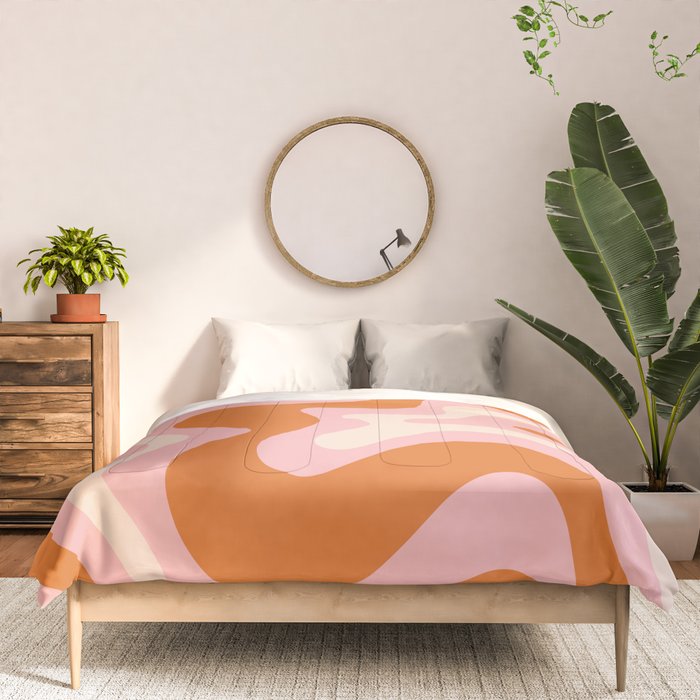Liquid Swirl Retro Abstract Pattern in Pink Orange Cream Comforter Gallery Image 3