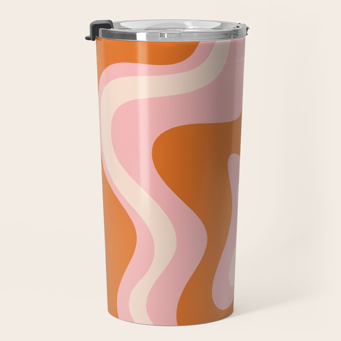 Liquid Swirl Retro Abstract Pattern in Pink Orange Cream Travel Mug Gallery Image 3