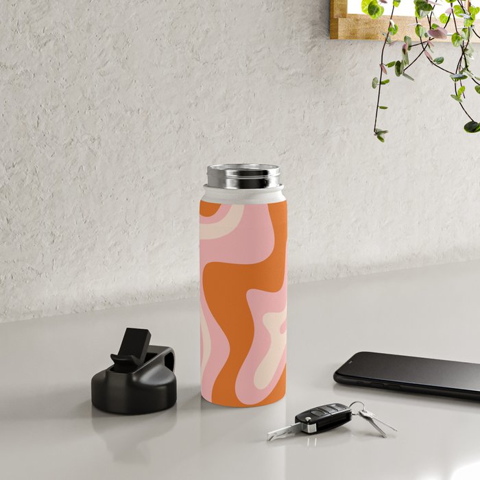 Liquid Swirl Retro Abstract Pattern in Pink Orange Cream Water Bottle Gallery Image 5