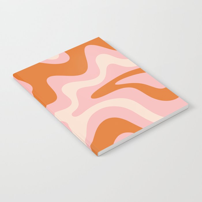 Liquid Swirl Retro Abstract Pattern in Pink Orange Cream Notebook Gallery Image 1