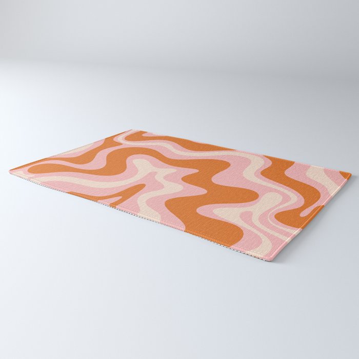 Liquid Swirl Retro Abstract Pattern in Pink Orange Cream Rug Gallery Image 3