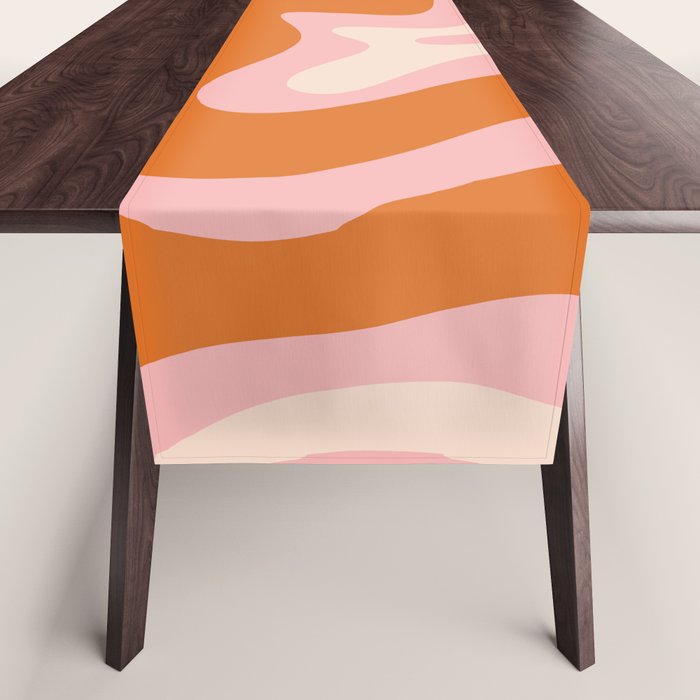 Liquid Swirl Retro Abstract Pattern in Pink Orange Cream Table Runner Gallery Image 1