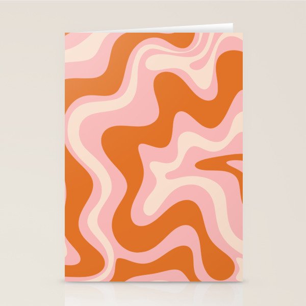 Liquid Swirl Retro Abstract Pattern in Pink Orange Cream Stationery Card Gallery Image 2