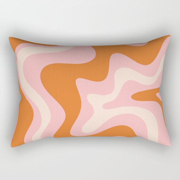 Liquid Swirl Retro Abstract Pattern in Pink Orange Cream Rectangular Pillow Gallery Image 1