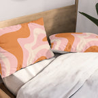 Liquid Swirl Retro Abstract Pattern in Pink Orange Cream Pillow Sham Gallery Image 2
