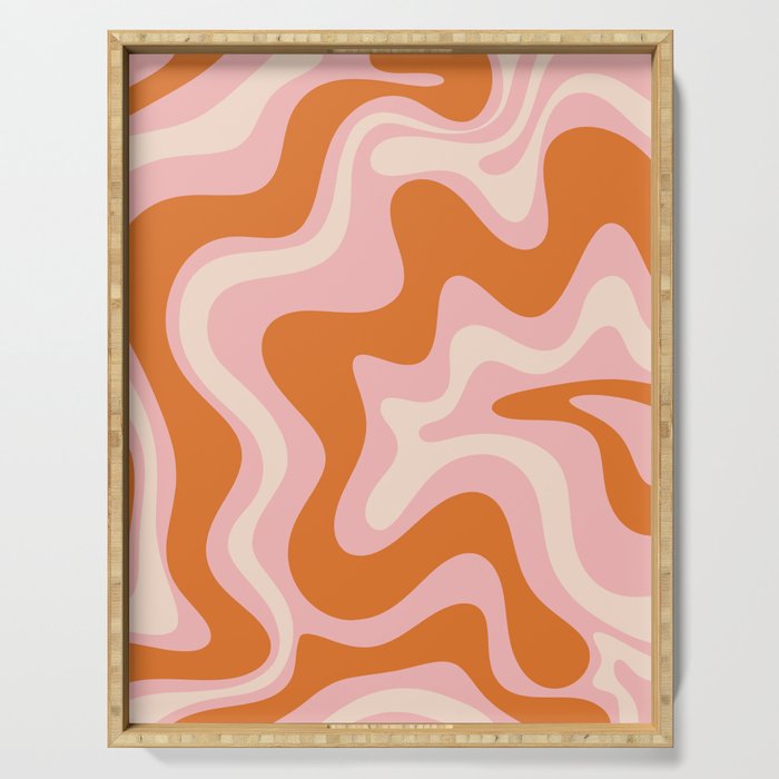 Liquid Swirl Retro Abstract Pattern in Pink Orange Cream Serving Tray Gallery Image 1