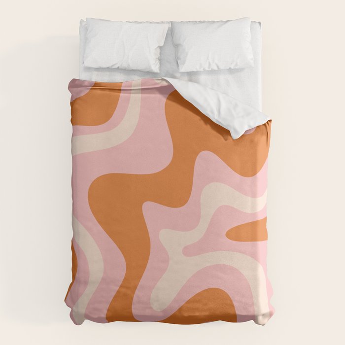 Liquid Swirl Retro Abstract Pattern in Pink Orange Cream Duvet Cover Gallery Image 6