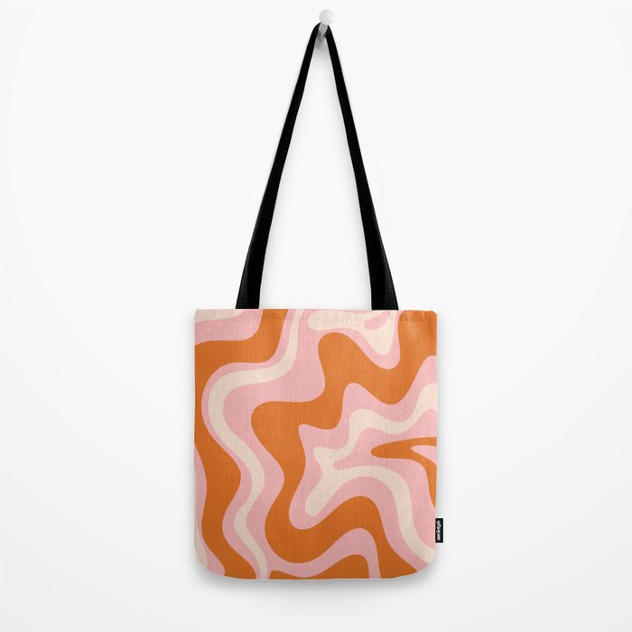Liquid Swirl Retro Abstract Pattern in Pink Orange Cream Tote Bag Gallery Image 2