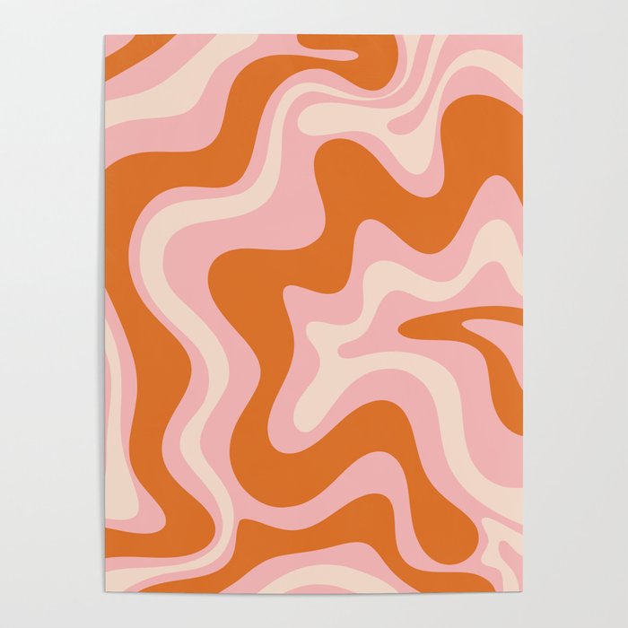 Liquid Swirl Retro Abstract Pattern in Pink Orange Cream Poster Gallery Image 4