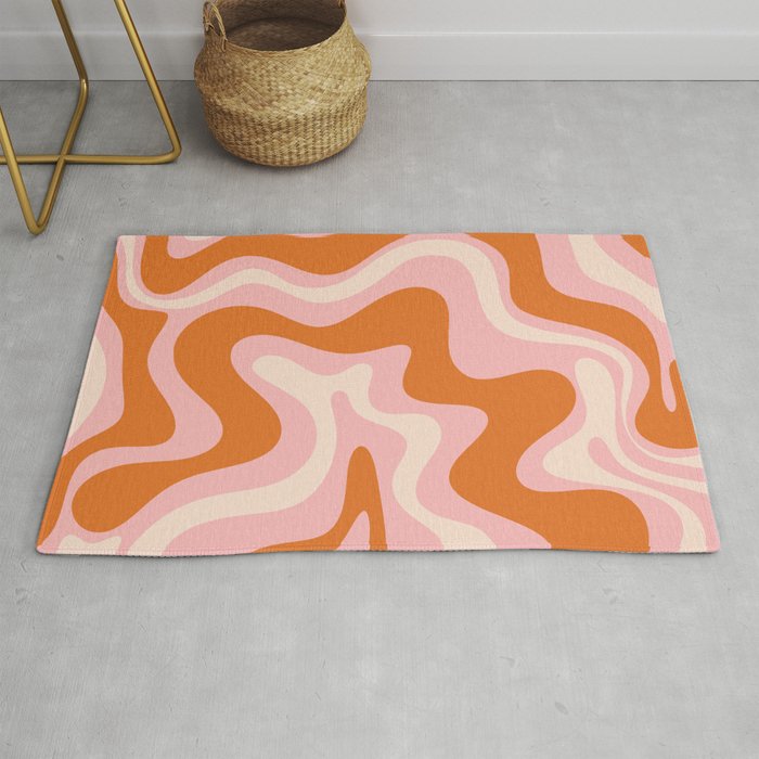 Liquid Swirl Retro Abstract Pattern in Pink Orange Cream Rug Gallery Image 1