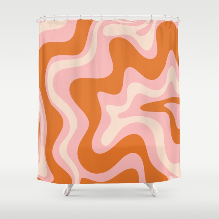 Liquid Swirl Retro Abstract Pattern in Pink Orange Cream Shower Curtain Gallery Image 1