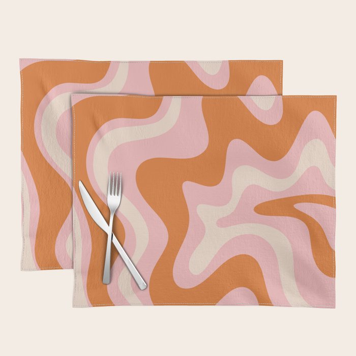 Liquid Swirl Retro Abstract Pattern in Pink Orange Cream Placemat Gallery Image 1