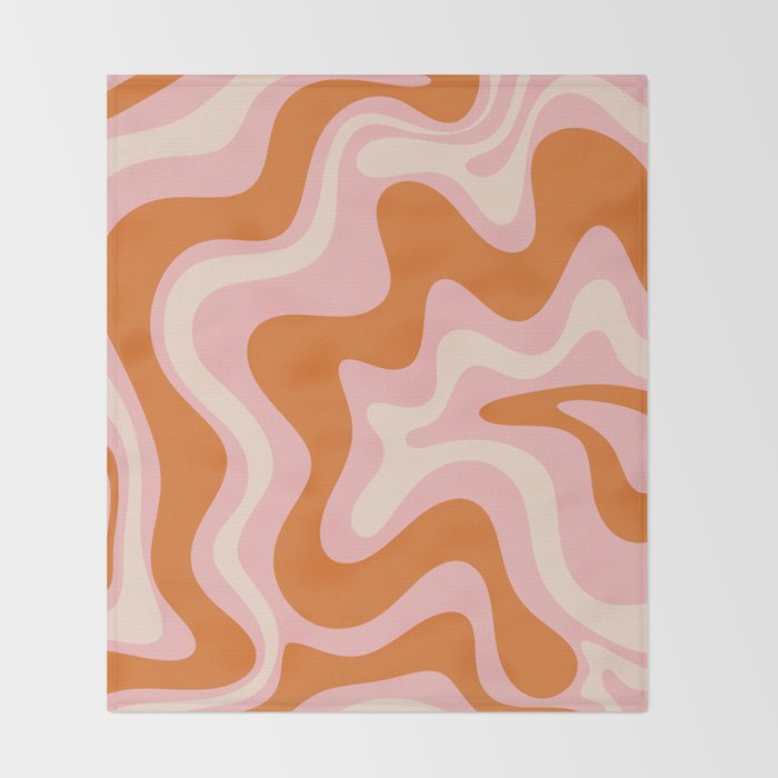 Liquid Swirl Retro Abstract Pattern in Pink Orange Cream Throw Blanket Gallery Image 2