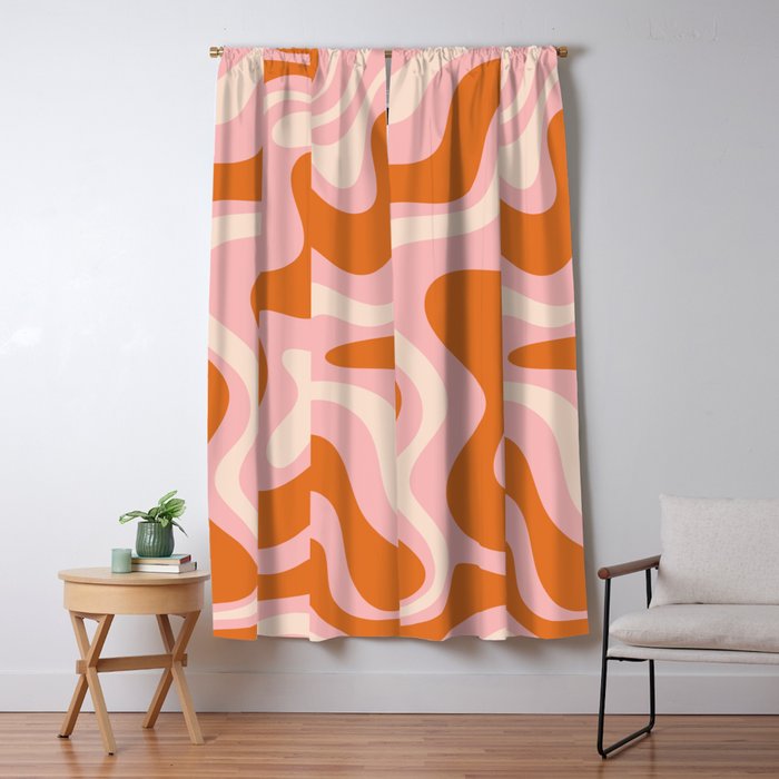 Liquid Swirl Retro Abstract Pattern in Pink Orange Cream Window Curtain Gallery Image 5