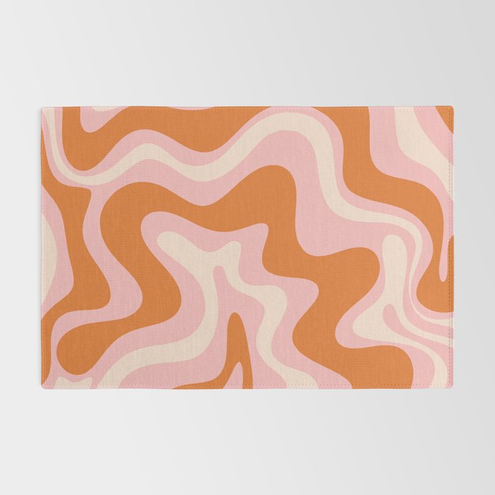 Liquid Swirl Retro Abstract Pattern in Pink Orange Cream Rug Gallery Image 2