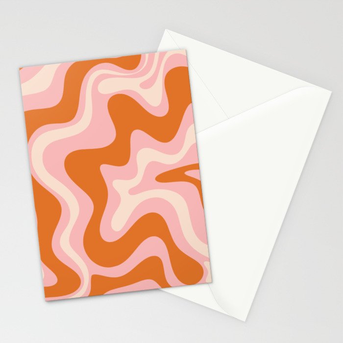 Liquid Swirl Retro Abstract Pattern in Pink Orange Cream Stationery Card Gallery Image 2