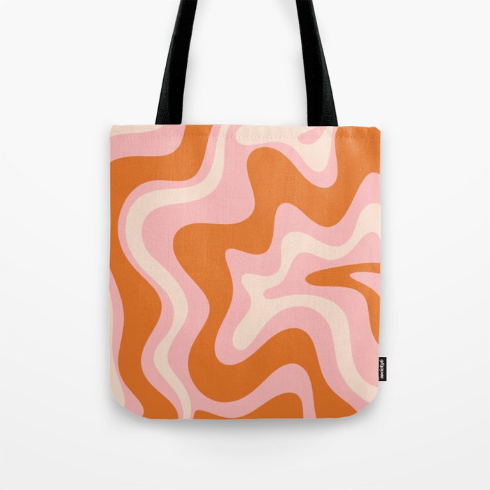 Liquid Swirl Retro Abstract Pattern in Pink Orange Cream Tote Bag Gallery Image 1