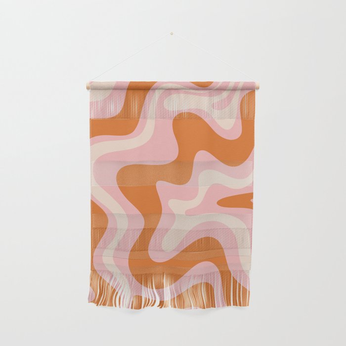 Liquid Swirl Retro Abstract Pattern in Pink Orange Cream Wall Hanging Gallery Image 1