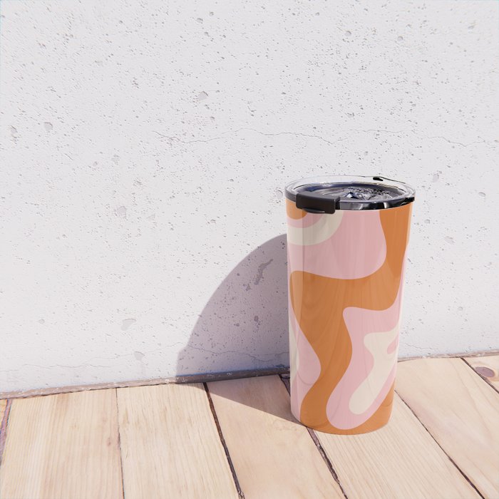 Liquid Swirl Retro Abstract Pattern in Pink Orange Cream Travel Mug Gallery Image 4