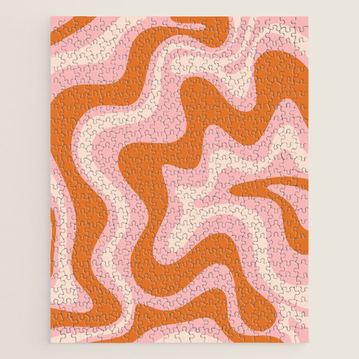 Liquid Swirl Retro Abstract Pattern in Pink Orange Cream Jigsaw Puzzle Gallery Image 1