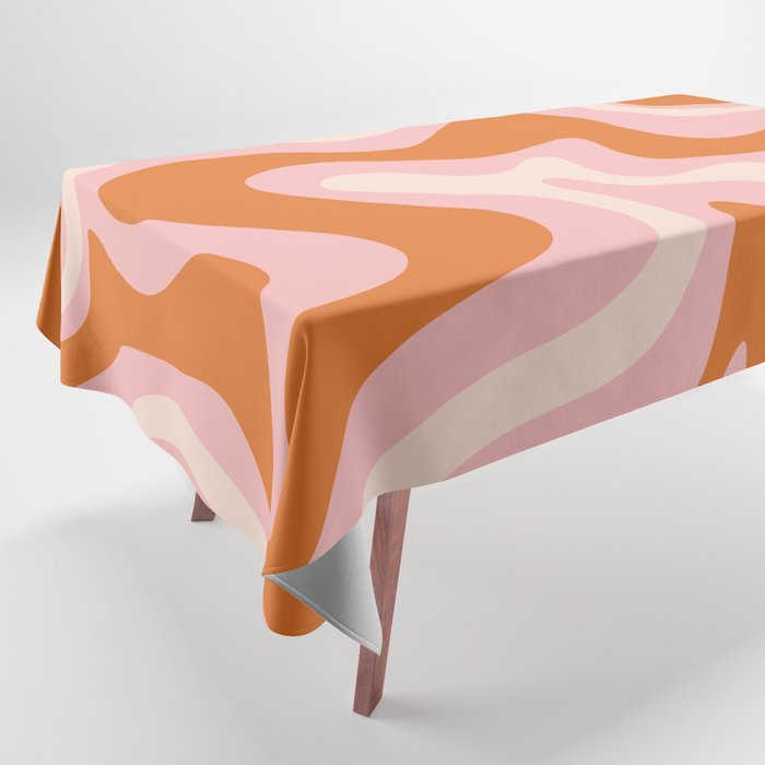 Liquid Swirl Retro Abstract Pattern in Pink Orange Cream Tablecloth Gallery Image 1