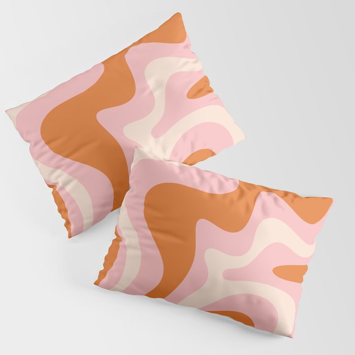 Liquid Swirl Retro Abstract Pattern in Pink Orange Cream Pillow Sham Gallery Image 3