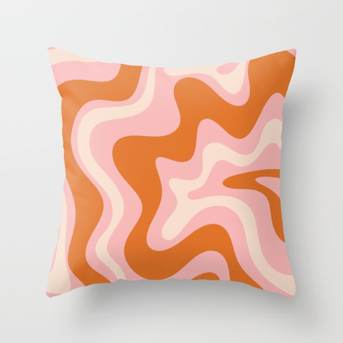 Liquid Swirl Retro Abstract Pattern in Pink Orange Cream Throw Pillow Gallery Image 1