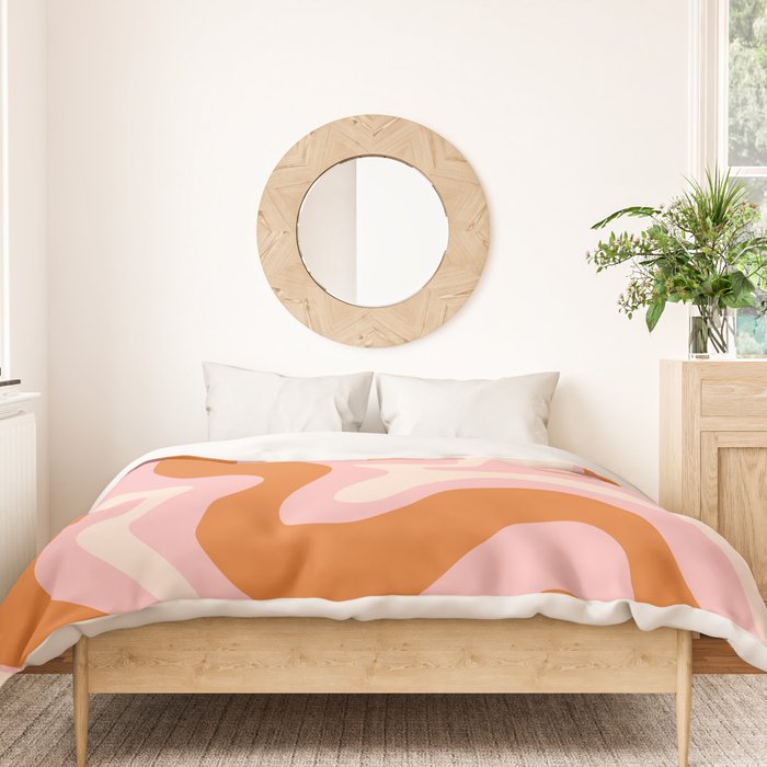 Liquid Swirl Retro Abstract Pattern in Pink Orange Cream Duvet Cover Gallery Image 3