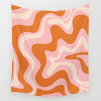 Liquid Swirl Retro Abstract Pattern in Pink Orange Cream Wall Tapestry Gallery Image 4