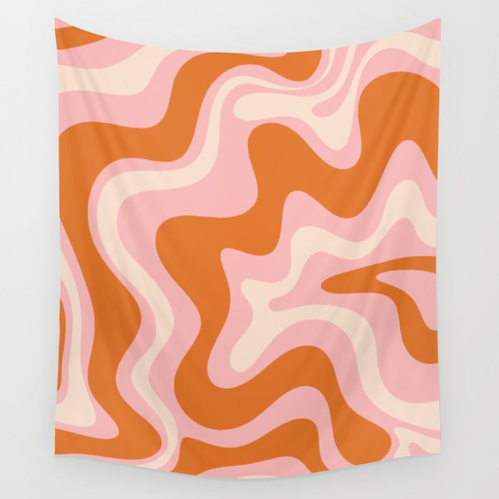 Liquid Swirl Retro Abstract Pattern in Pink Orange Cream Wall Tapestry Gallery Image 4