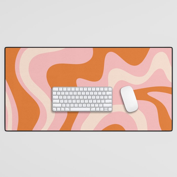 Liquid Swirl Retro Abstract Pattern in Pink Orange Cream Desk Mat Gallery Image 1