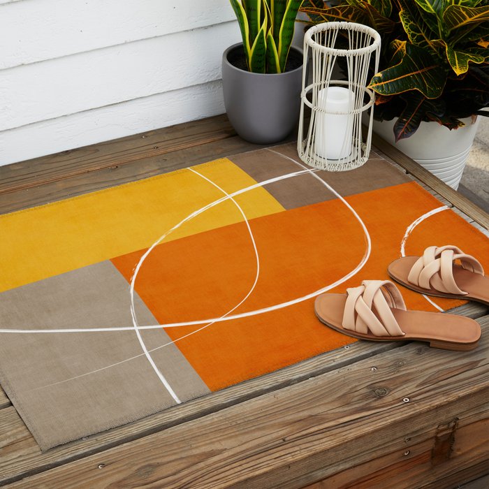 Orange Yellow Brown Artwork Outdoor Rug Gallery Image 2