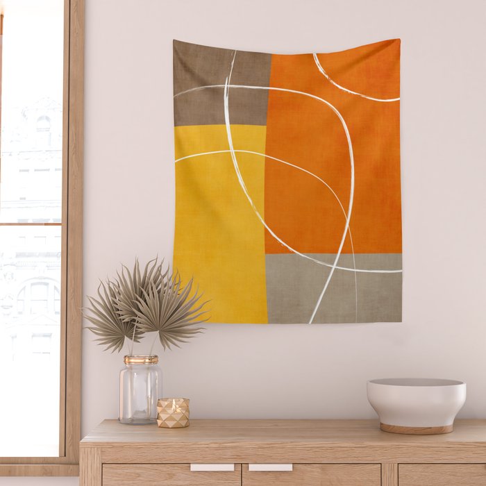 Orange Yellow Brown Artwork Wall Tapestry Gallery Image 2