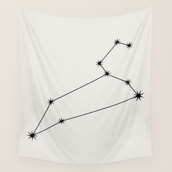 Leo Zodiac Star Constellation Line Art White Wall Tapestry Gallery Image 4