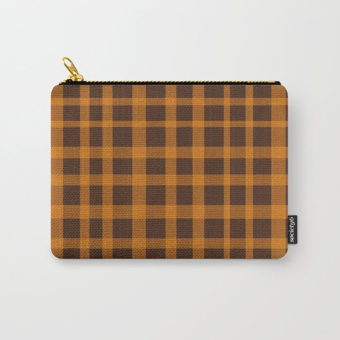 Retro 70s Plaid Pattern in Orange and Dark Brown Carry All Pouch Gallery Image 1