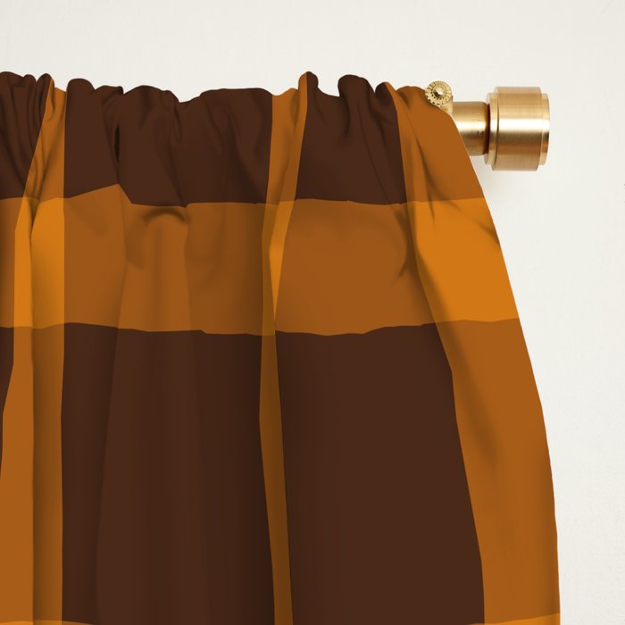 Retro 70s Plaid Pattern in Orange and Dark Brown Window Curtain Gallery Image 2
