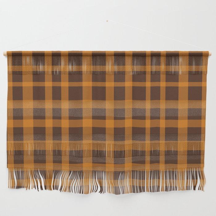 Retro 70s Plaid Pattern in Orange and Dark Brown Wall Hanging Gallery Image 1