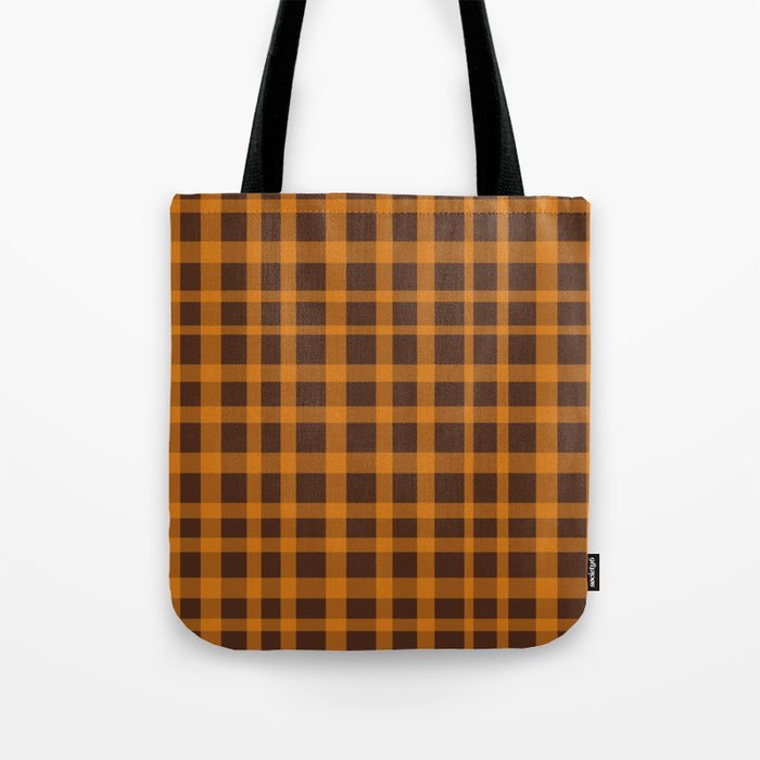 Retro 70s Plaid Pattern in Orange and Dark Brown Tote Bag Gallery Image 1