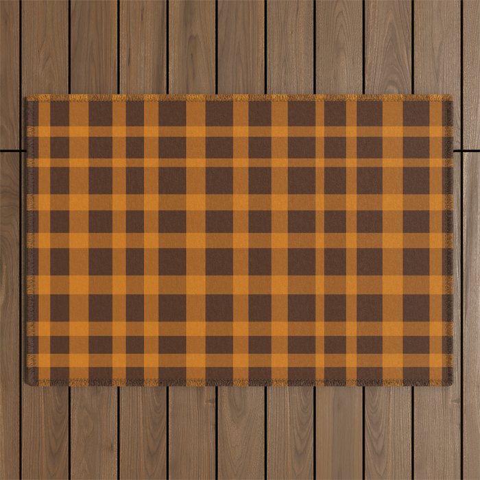 Retro 70s Plaid Pattern in Orange and Dark Brown Outdoor Rug Gallery Image 1