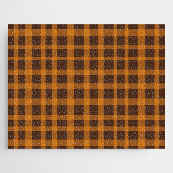 Retro 70s Plaid Pattern in Orange and Dark Brown Jigsaw Puzzle Gallery Image 1