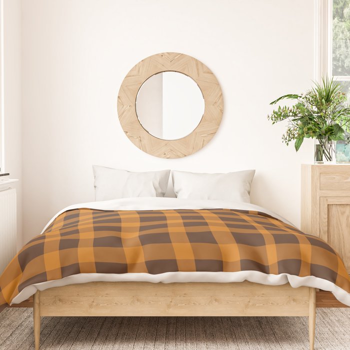 Retro 70s Plaid Pattern in Orange and Dark Brown Duvet Cover Gallery Image 3