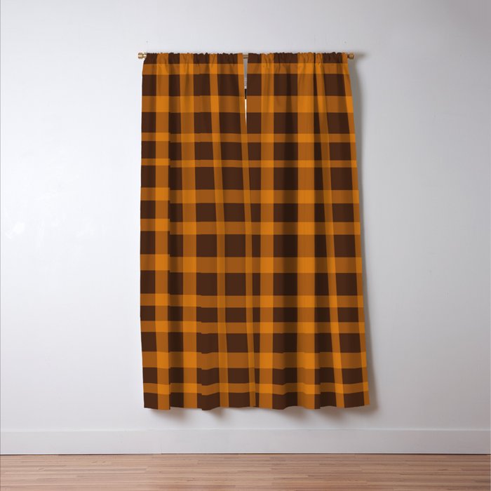 Retro 70s Plaid Pattern in Orange and Dark Brown Window Curtain Gallery Image 3