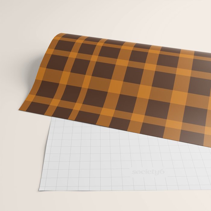 Retro 70s Plaid Pattern in Orange and Dark Brown Wrapping Paper Gallery Image 2