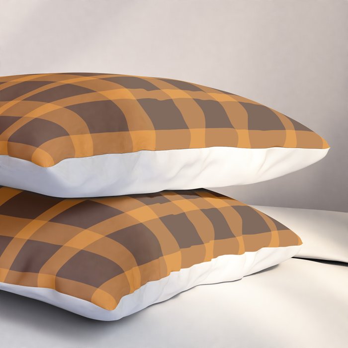 Retro 70s Plaid Pattern in Orange and Dark Brown Pillow Sham Gallery Image 3