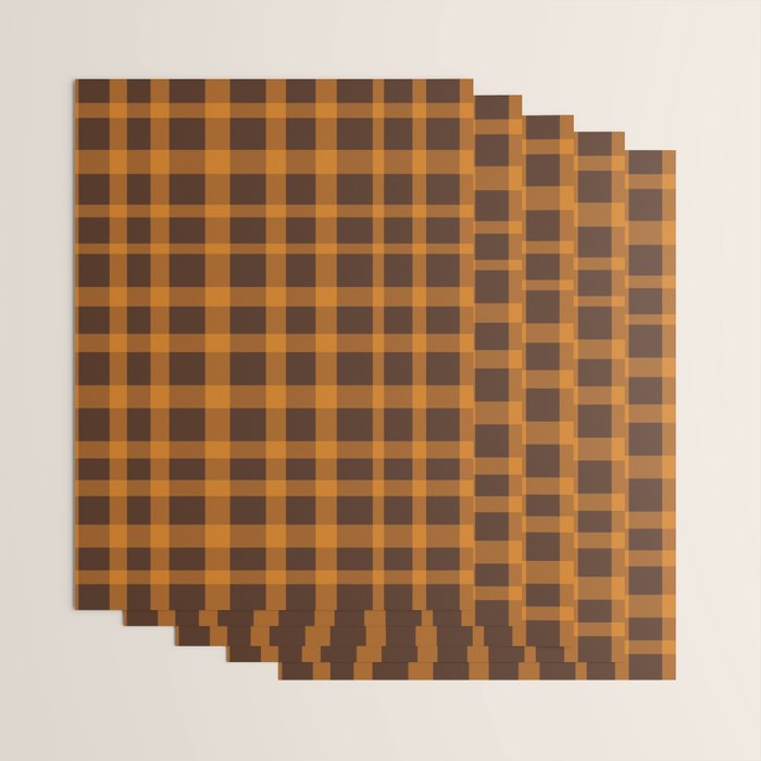 Retro 70s Plaid Pattern in Orange and Dark Brown Wrapping Paper Gallery Image 3