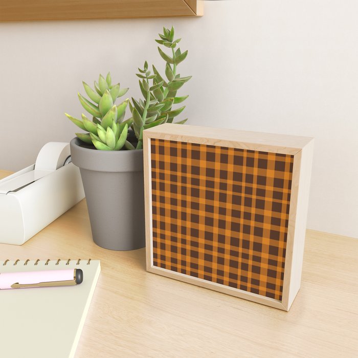 Retro 70s Plaid Pattern in Orange and Dark Brown Mini Art Print Gallery Image 2